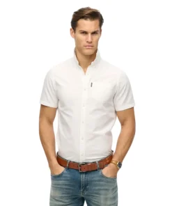 Superdry Mens Shirt Oxford SS Optic White