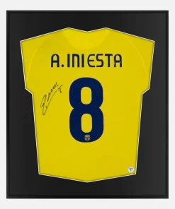 Framed Iniesta Signed Shirt, Barcelona Away Yellow 2009 [Lite]