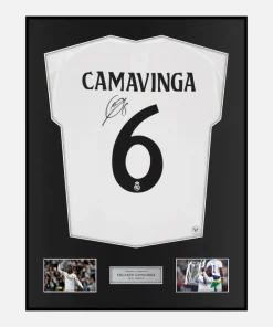 Framed Eduardo Camavinga Signed Real Madrid Shirt 2024-25 Home [Classic]