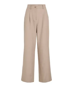 Vila Womens Pant Aya HW Pleated Wide Savannah Tan