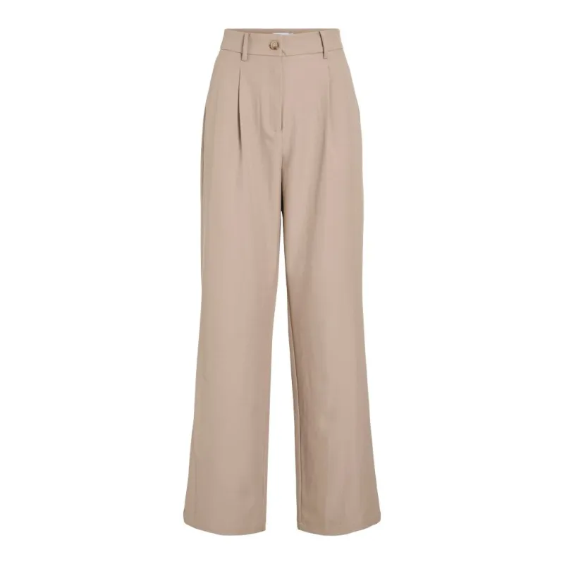 Vila Womens Pant Aya HW Pleated Wide Savannah Tan