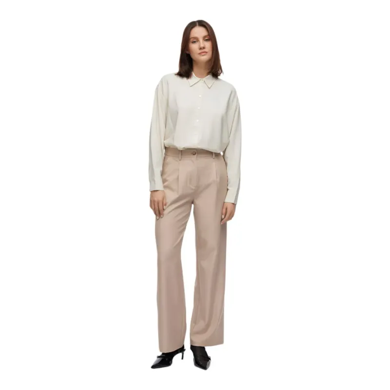 Vila Womens Pant Aya HW Pleated Wide Savannah Tan - Image 2