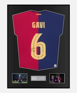 Framed Gavi Signed Barcelona Shirt 2024-25 Home [Classic]