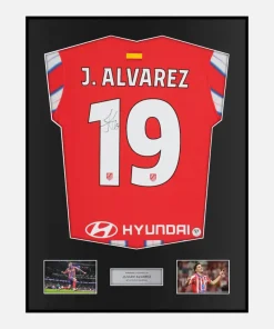 Framed Julian Alvarez Signed Atletico Madrid Shirt 2024-25 Home [Classic]