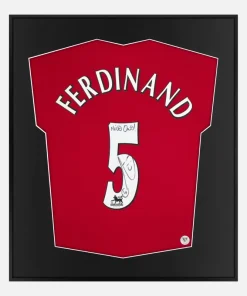 Framed Ferdinand Signed Manchester United Shirt, Red Home [Lite]