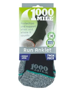 1000MILE RUN ANKLET 21 REPREVE SINGLE LAYER SOCK BLACK TWIN PACK