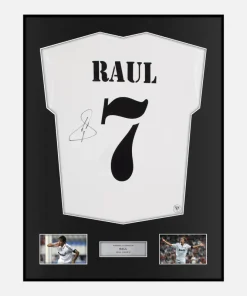 Framed Raul Signed Real Madrid Shirt 2002-03 Home [Classic]