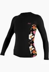 ONEILL WOMENS SIDE PRINT RASH GUARD LONG SLEEVE- BLACK/BLUEMCHEN
