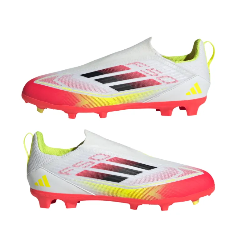 Adidas Junior Football Boots F50 League LL FG/MG Cloud White/Core Black/Solar Yellow - Image 2
