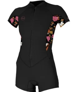 ONEILL WOMENS BAHIA 2/1MM FRONT ZIP SHORT SLEEVE SHORTY - BLACK/BLUEMCHEN