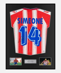 Framed Diego Simeone Signed Atletico Madrid Shirt 1995-96 Home [Classic]