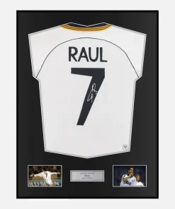 Framed Raul Signed Real Madrid Shirt 1999-00 Home [Classic]