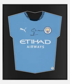 Framed Guardiola Signed Manchester City Shirt, Front Autograph [Lite]