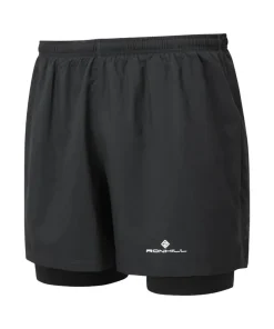 RONHILL MENS CORE TWIN RUNNING SHORT BLACK/BRIGHT WHITE