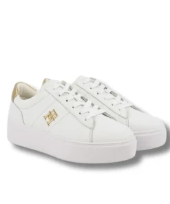 Tommy Hilfiger Womens Trainer Platform Court Sneaker Metallics White