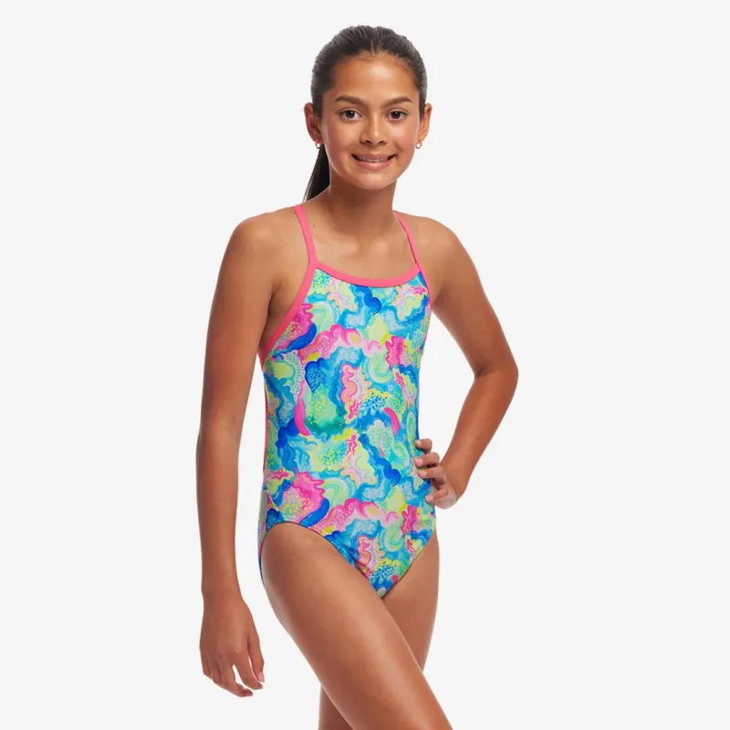 FUNKITA GIRLS SINGLE STRAP 1 PIECE SWIMSUIT OLIVE OILY