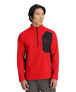 SPYDER MENS BANDIT 1/2 ZIP MIDLAYER RED