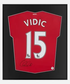 Framed Vidic Signed Manchester United Shirt, 15 Home [Lite]