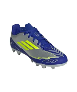 Adidas Junior Football Boot F50 FG/MG J Messi Silver Met/Solar Yellow/Lucid Blue