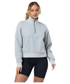 Gym+Coffee Womens Quarter Zip Ribbed Grey Melange