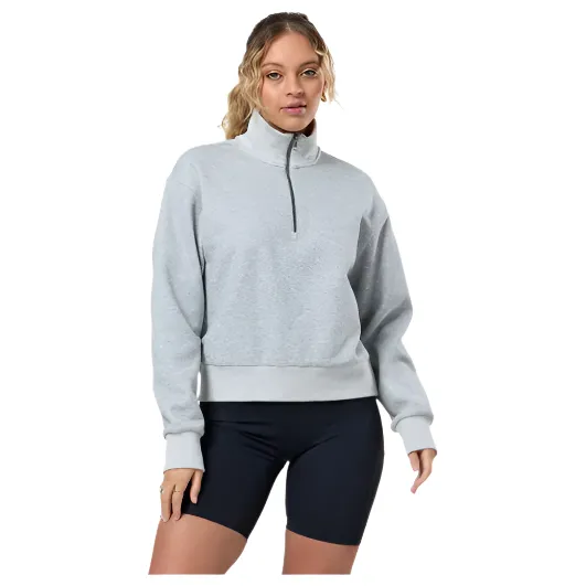 Gym+Coffee Womens Quarter Zip Ribbed Grey Melange