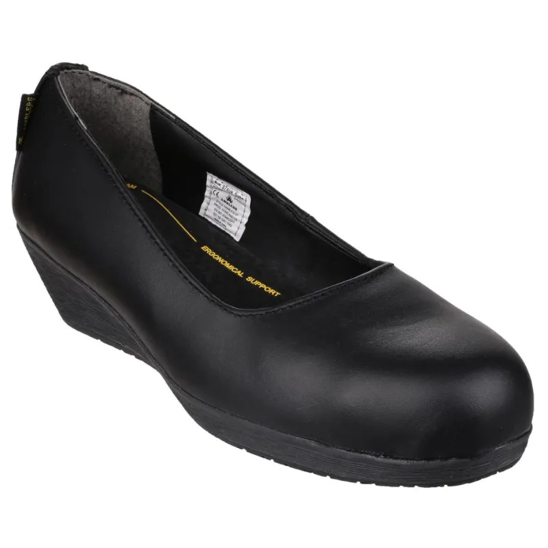 Amblers Safety FS107 Antibacterial Memory Foam Slip on Wedged Safety Court Shoe Black