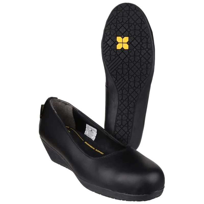 Amblers Safety FS107 Antibacterial Memory Foam Slip on Wedged Safety Court Shoe Black - Image 2