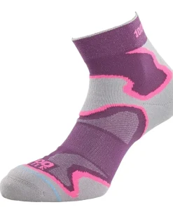 FUSION WOMENS DOUBLE LAYER ANKLET SOCK GREY/PURPLE 3.5-5