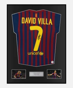 Framed David Villa Signed Barcelona Shirt 2011-12 Home [Classic]