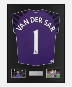 Framed Van Der Sar Signed Manchester United Shirt Goalkeeper Purple [Classic]