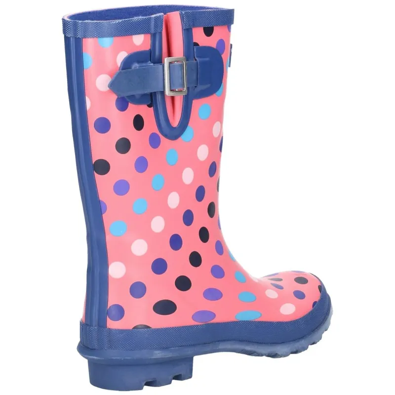 Cotswold Paxford Elasticated Mid Calf Wellington Boot Pink/Multi Spot - Image 3
