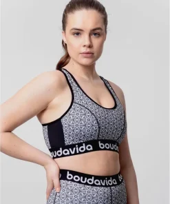 Boudavida Racerback Sports Bra Black & White Printed Pattern