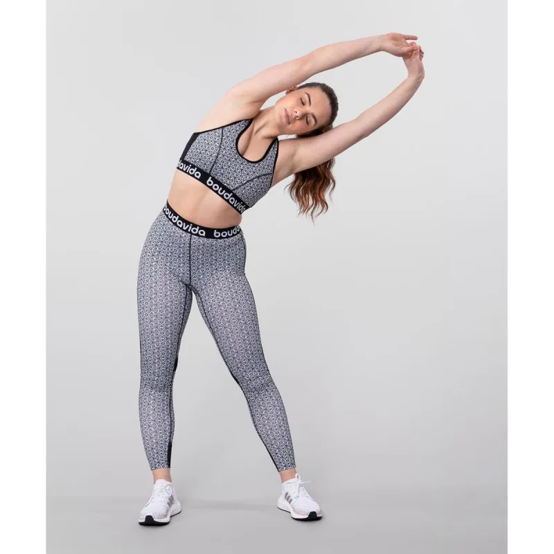 Boudavida Racerback Sports Bra Black & White Printed Pattern - Image 2