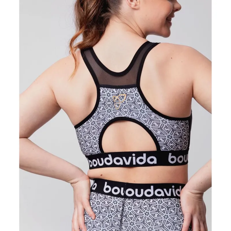 Boudavida Racerback Sports Bra Black & White Printed Pattern - Image 3