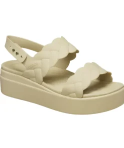 Crocs Womens Sandal Brooklyn Woven Upper Low Wedge Chai