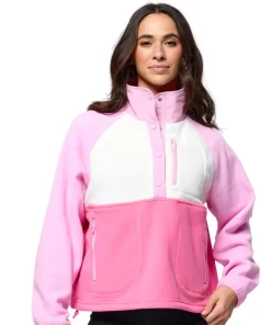 Gym + Coffee Womens Snap Polar Fleece Cotton Candy