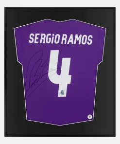 Framed Sergio Ramos Signed Real Madrid Shirt, Purple Final [Lite]