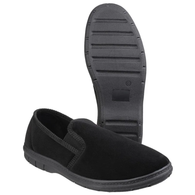 Fleet & Foster John Twin Gusset Memory Foam Slipper Black - Image 2