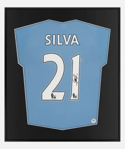 Framed David Silva Signed Shirt, Manchester City [Lite]