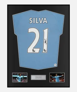 Framed David Silva Signed Manchester City Shirt 2010-11 Home [Classic]