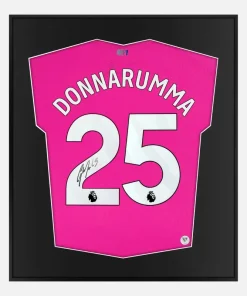 Framed Donnarumma Signed Shirt, Manchester City Pink Goalkeeper [Lite]