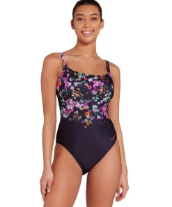 ZOGGS LADIES DREAM ADJUSTABLE CLASSICBACK SWIMSUIT BLACK AND FLORAL