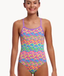 FUNKITA GIRLS SINGLE STRAP ONE PIECE SWIMMING COSTUME JIG JAG