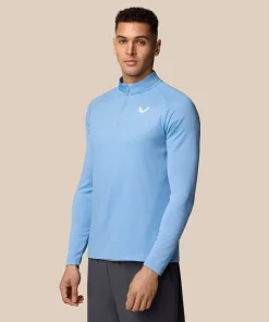 CASTORE MENS ADAPT 1/4 ZIP LONG SLEEVE TOP SKY BLUE/WHITE