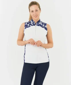 PURE GOLF FREDA SLEEVELESS POLO SHIRT WILD PEONY NAVY