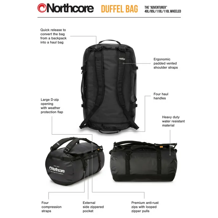 NORTHCORE 2025 DUFFLE BAG 40L BLACK/GREY - Image 2