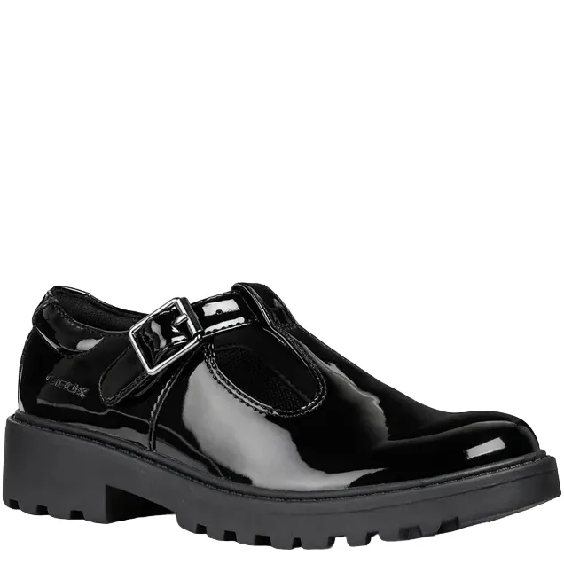 Geox Girls J Casey Shoe J8420E Black Patent