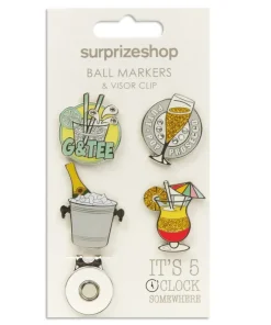 SURPRIZE SHOP 4 BALL MARKER VISOR SET ITS 5 O'CLOCK SOMEWHERE