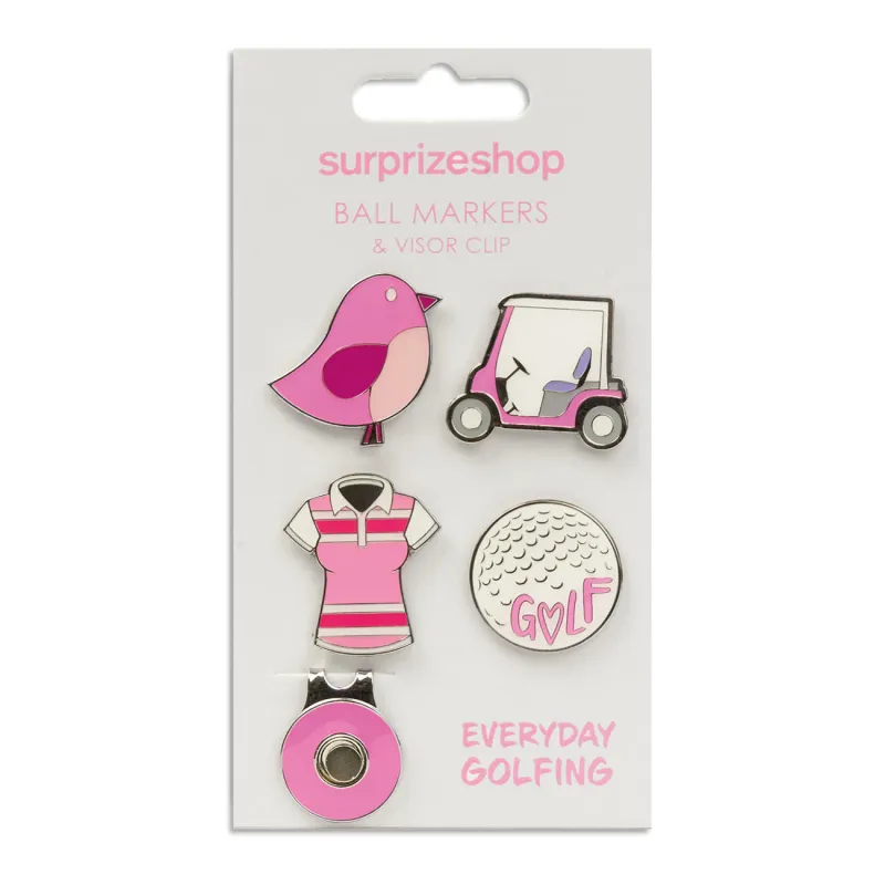 SURPRIZESHOP 4 BALL MARKER SET AND VISOR CLIP EVERYDAY GOLFING