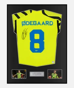 Framed Martin Odegaard Signed Arsenal Shirt 2023-24 Away [Classic]